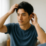 髪の毛を気にする男性